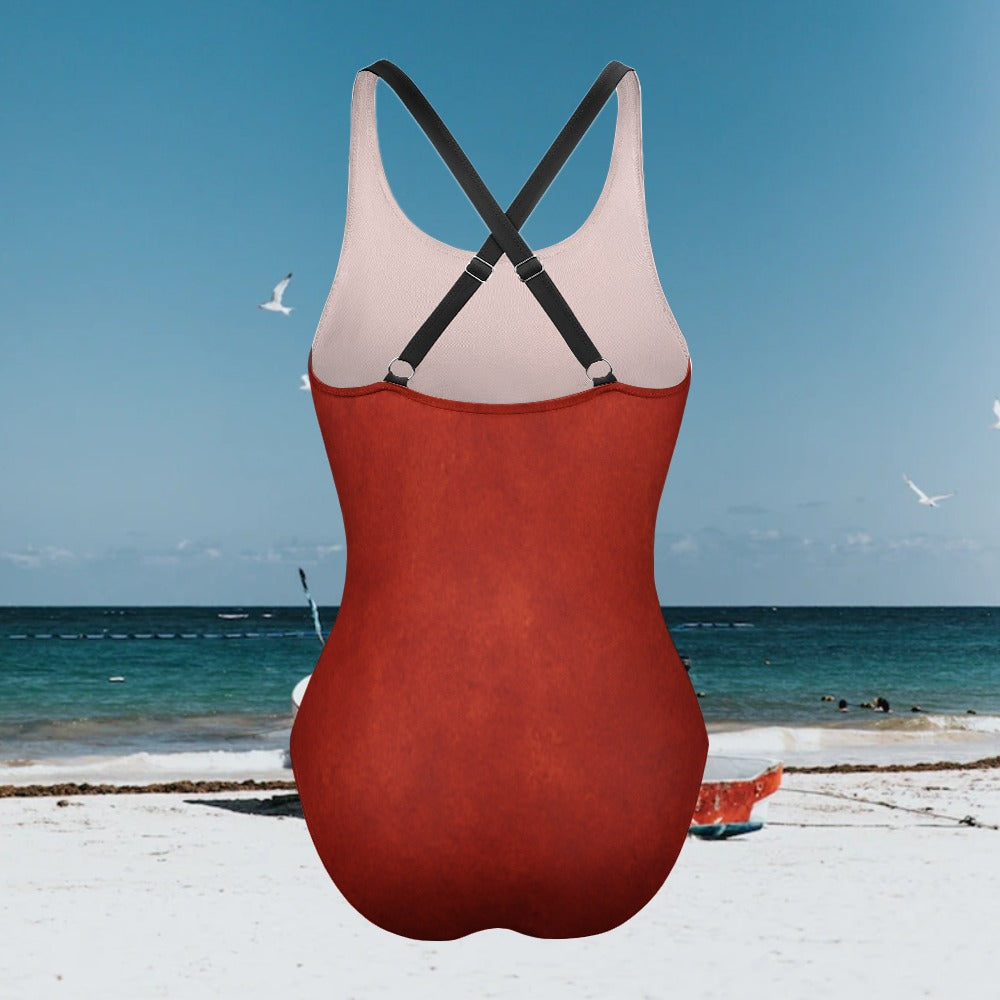 Deep Red Textured Womens One Piece Swimsuit Summer Beach Swimwear