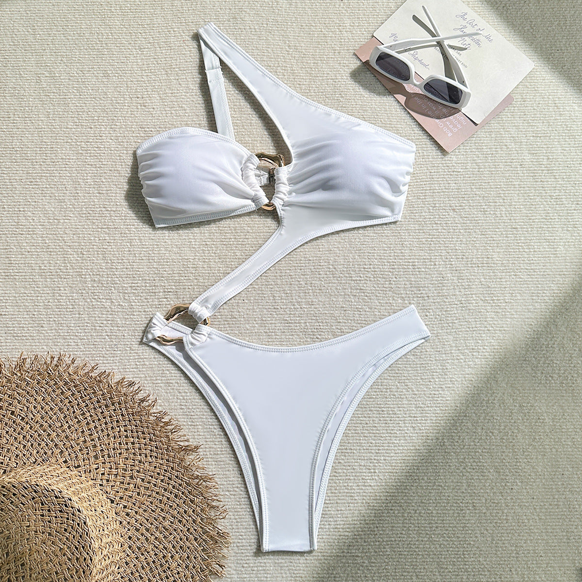 Red or White Hollow Out Cutout Solid Color Special Shaped One Piece Suit