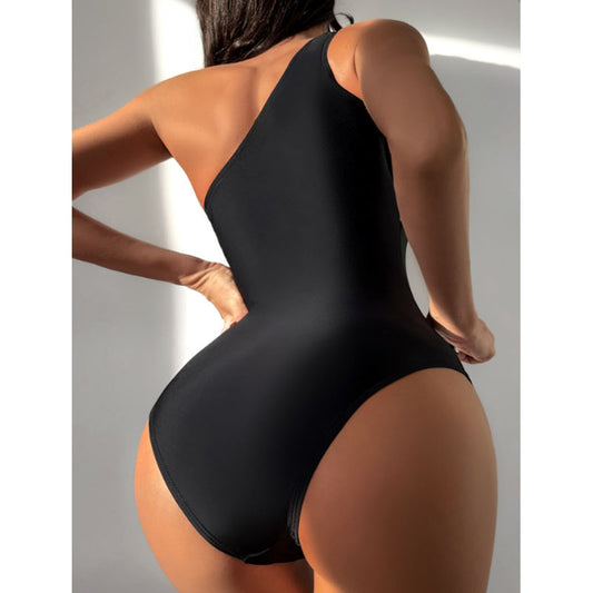 One Shoulder Color Block Jumpsuit Women Cover Belly Beach Swimwear