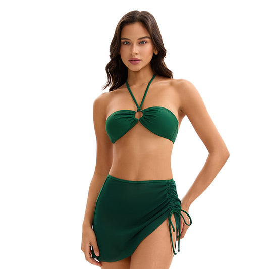 Bikini Three Piece Solid Colors Swimsuit Backless Triangle Split