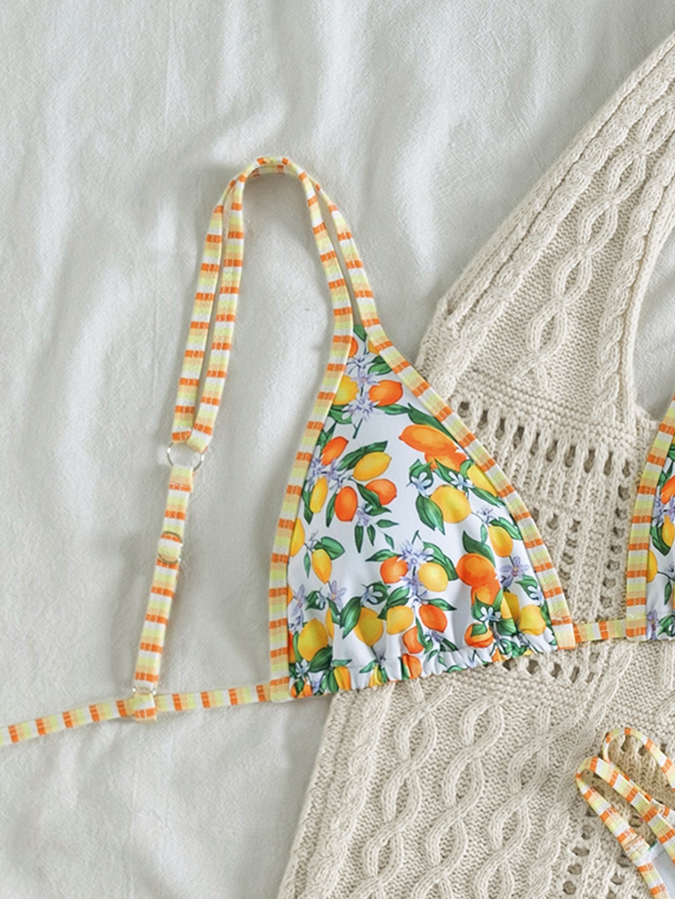 Bikini Double Shoulder Strap Printed Low Waist Split Swimsuit Women