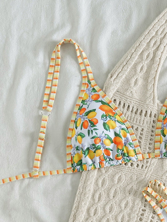 Bikini Double Shoulder Strap Printed Low Waist Split Swimsuit Women