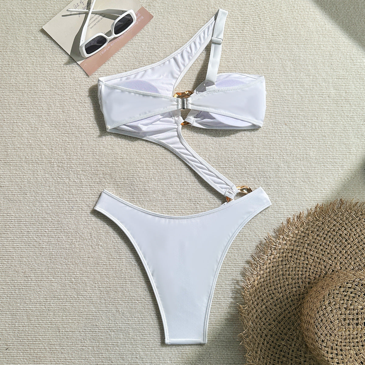 Red or White Hollow Out Cutout Solid Color Special Shaped One Piece Suit