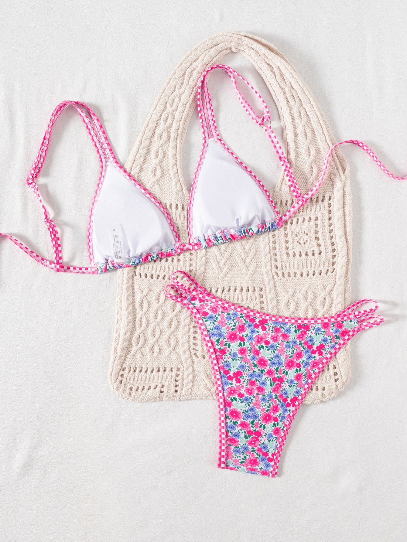 Bikini Double Shoulder Strap Printed Low Waist Split Swimsuit Women