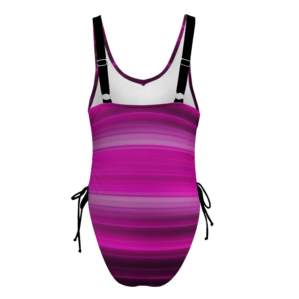Light and Dark Mauve Striped Womens One Piece Swimsuit Beachwear