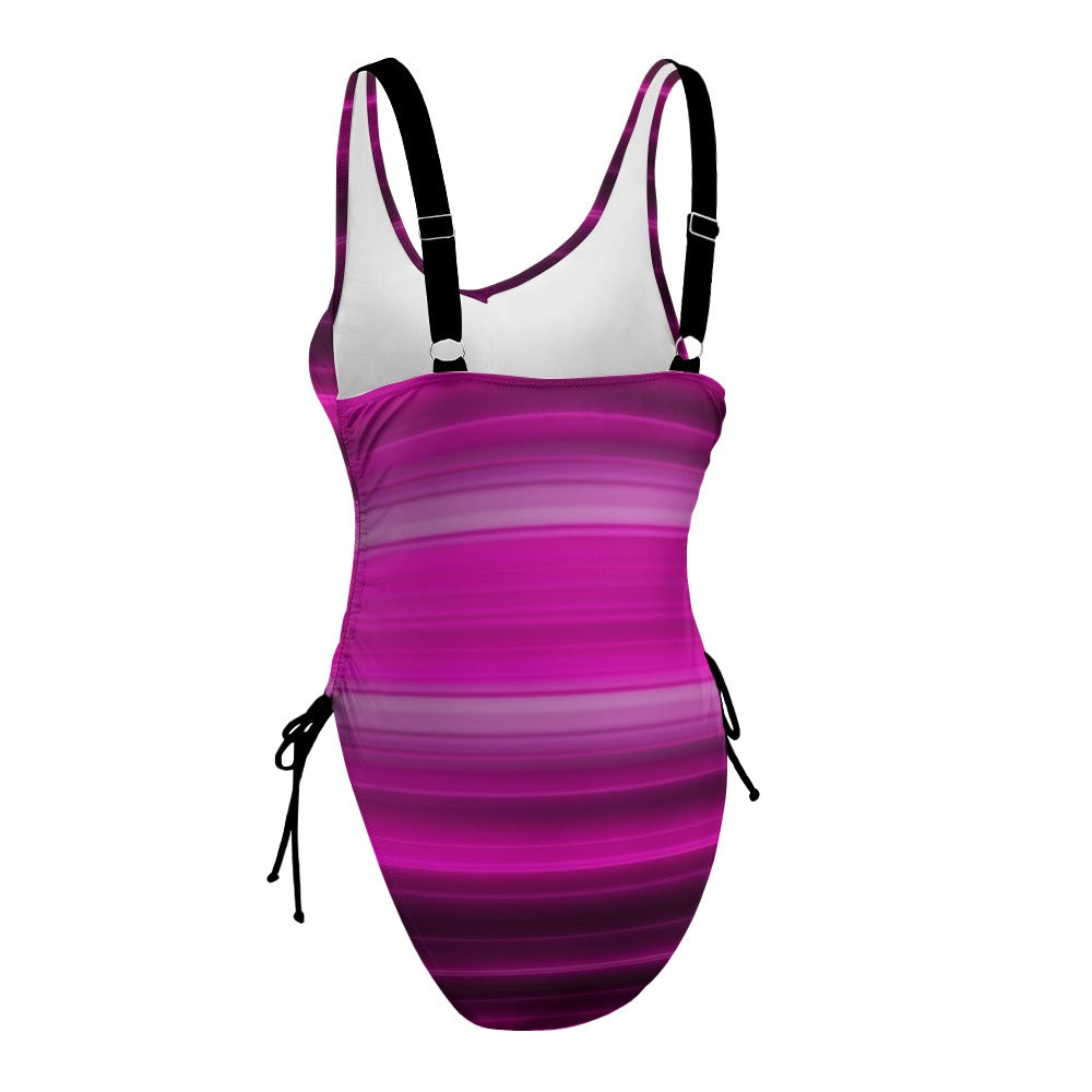 Light and Dark Mauve Striped Womens One Piece Swimsuit Beachwear