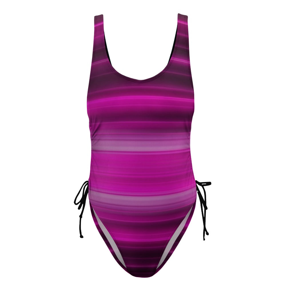 Light and Dark Mauve Striped Womens One Piece Swimsuit Beachwear